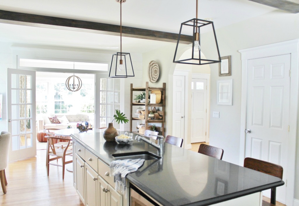 Cage Pendant Lights-Wood Beams-Kitchen Update