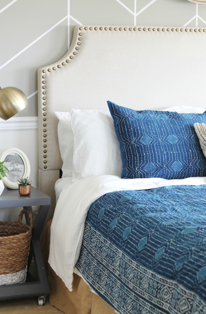 Master Bedroom Makeover-Mixing It Up With Indigo-Annie Selke Bedding + Rug-Resist Indigo Dot Bedding + Teca Dash & Albert Rug-Goa Pillow + Mara Throw-Pine Cone Hill + Dash & Albert