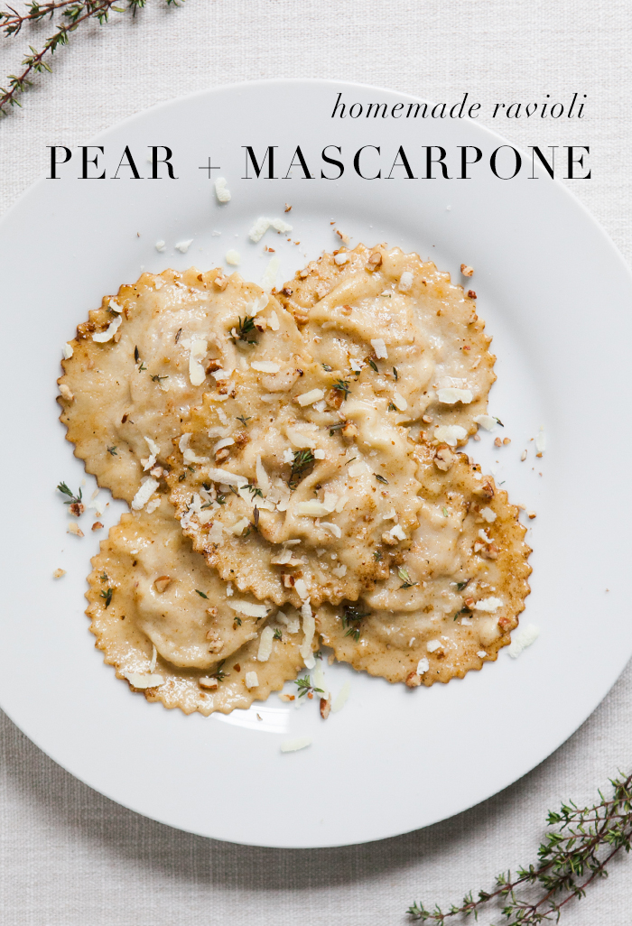 Homemade Pear + Mascarpone Ravioli with Thyme Butter Sauce