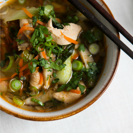 Thai Chicken Noodle Soup with Baby Bok Choy & Shiitake Mushrooms