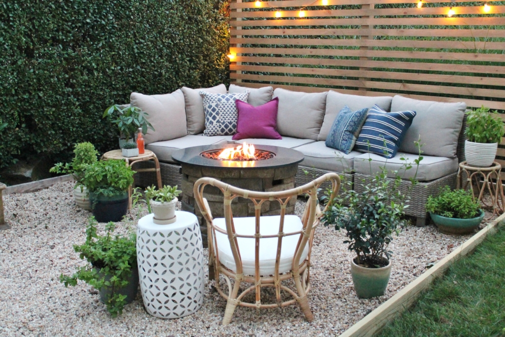 Easy way to add ambiance outdoors with string lights and a fire pit