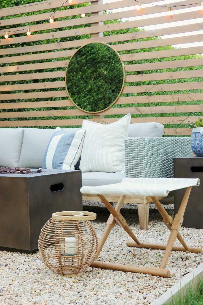 Easy Pea Gravel Patio-Scandinavian-Outdoor Living-Outdoor Sectional-Privacy Screen-Modern Living-Fire Table-Target-Article-Serena + Lily-Tropical Outdoor Oasis-California Living