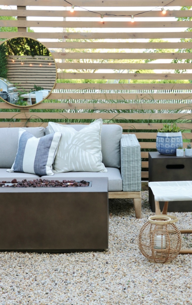 Easy Pea Gravel Patio-Scandinavian-Outdoor Living-Outdoor Sectional-Privacy Screen-Modern Living-Fire Table-Target-Article-Serena + Lily-Tropical Outdoor Oasis-California Living