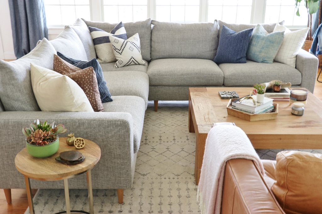 My New Sloan Sectional Finally Revealed from Interior Define. Pebble Weave in Dove.