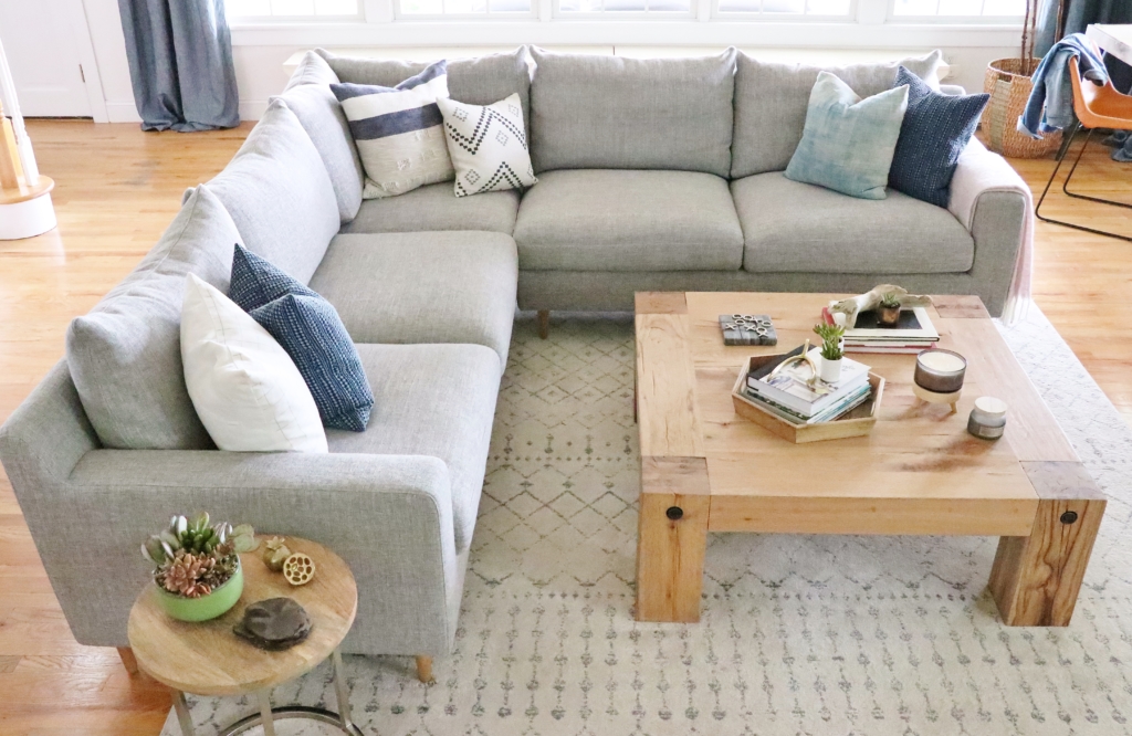 My New Sloan Sectional Finally Revealed from Interior Define. Pebble Weave in Dove.