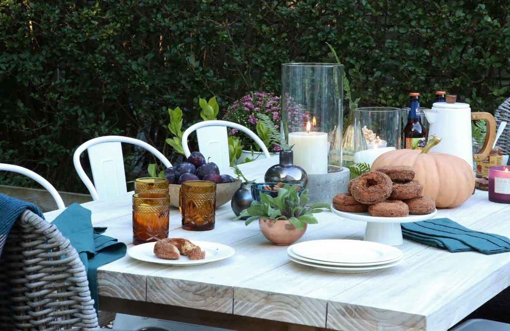 Simple Fall Outdoor Tablescape Using Jewel Tones + Ferns