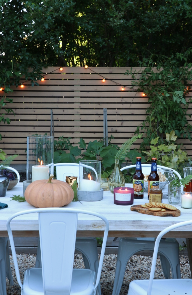 Simple Fall Outdoor Tablescape Using Jewel Tones + Ferns