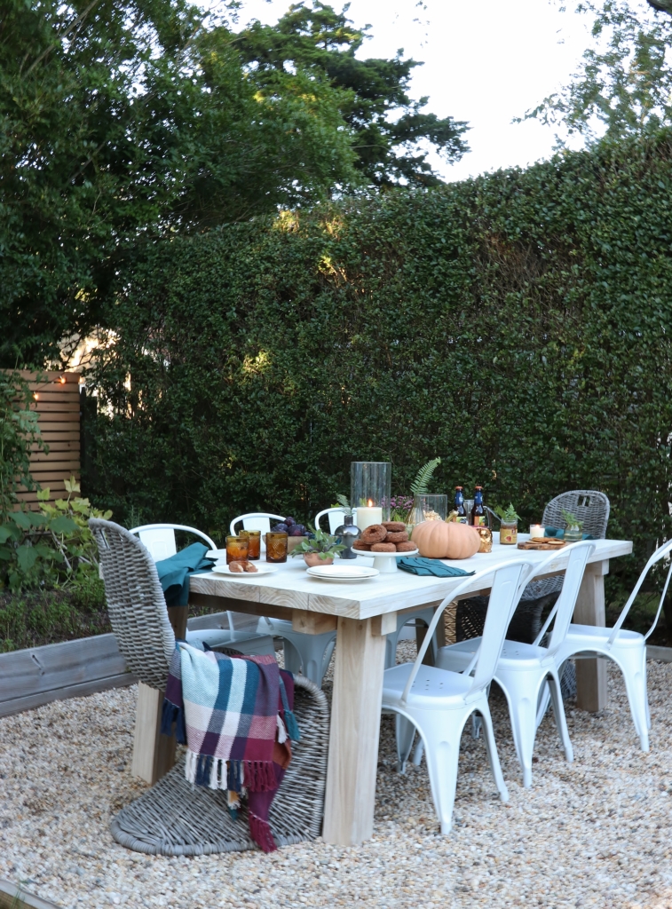 Simple Fall Outdoor Tablescape Using Jewel Tones + Ferns