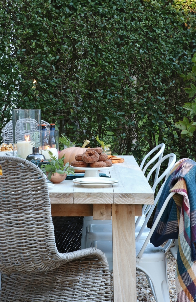 Simple Fall Outdoor Tablescape Using Jewel Tones + Ferns