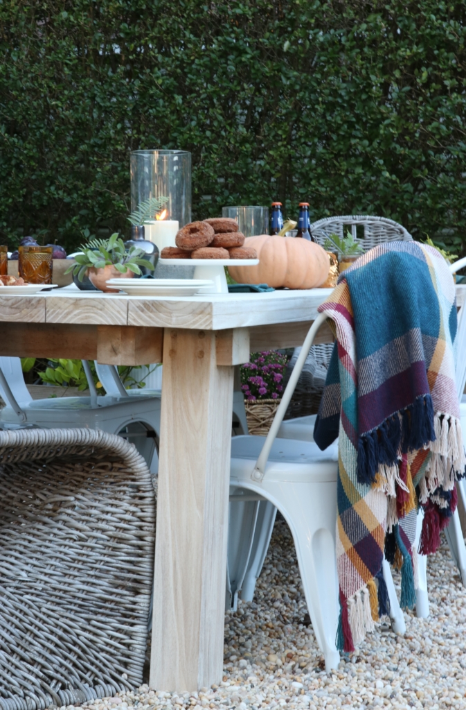 Simple Fall Outdoor Tablescape Using Jewel Tones + Ferns