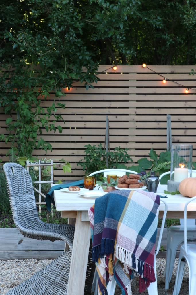 Simple Fall Outdoor Tablescape Using Jewel Tones + Ferns