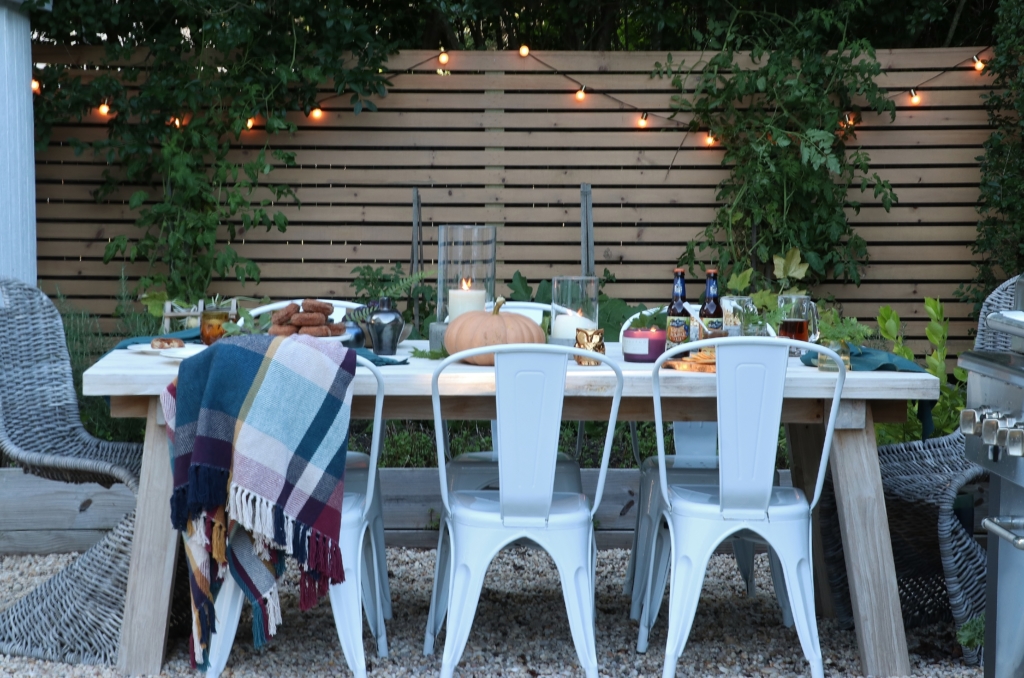 Simple Fall Outdoor Tablescape Using Jewel Tones + Ferns