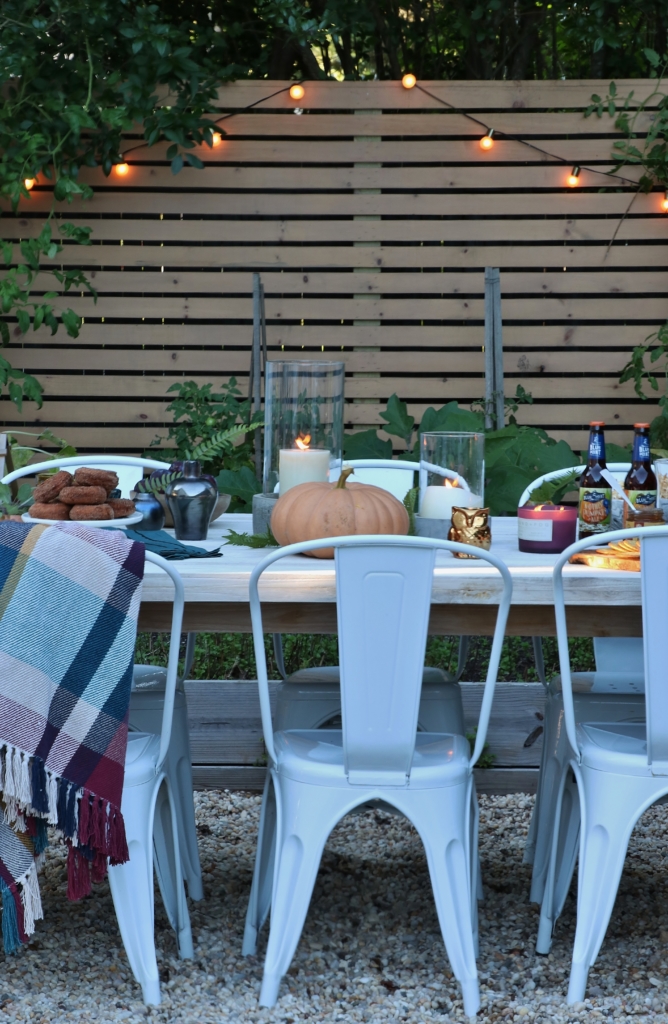 Simple Fall Outdoor Tablescape Using Jewel Tones + Ferns