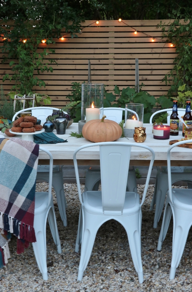 Simple Fall Outdoor Tablescape Using Jewel Tones + Ferns