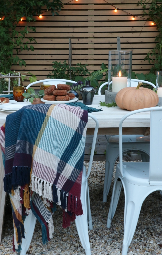 Simple Fall Outdoor Tablescape Using Jewel Tones + Ferns