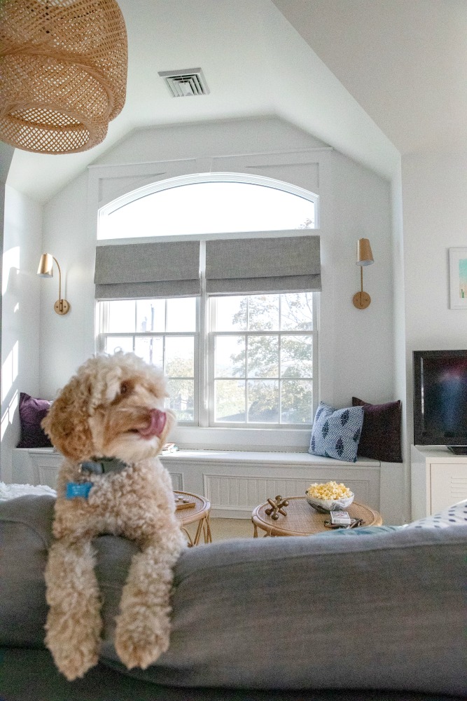 New Flat Roman Shades For The Playroom from Barn & Willow. In Organic Cotton, Ash Gray.