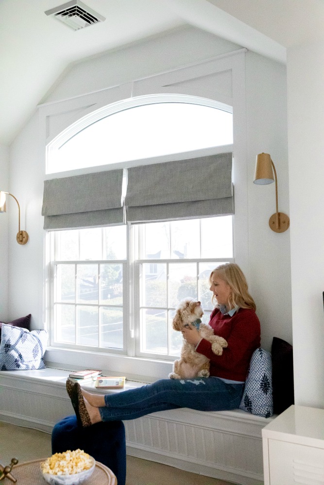 New Flat Roman Shades For The Playroom from Barn & Willow. In Organic Cotton, Ash Gray.