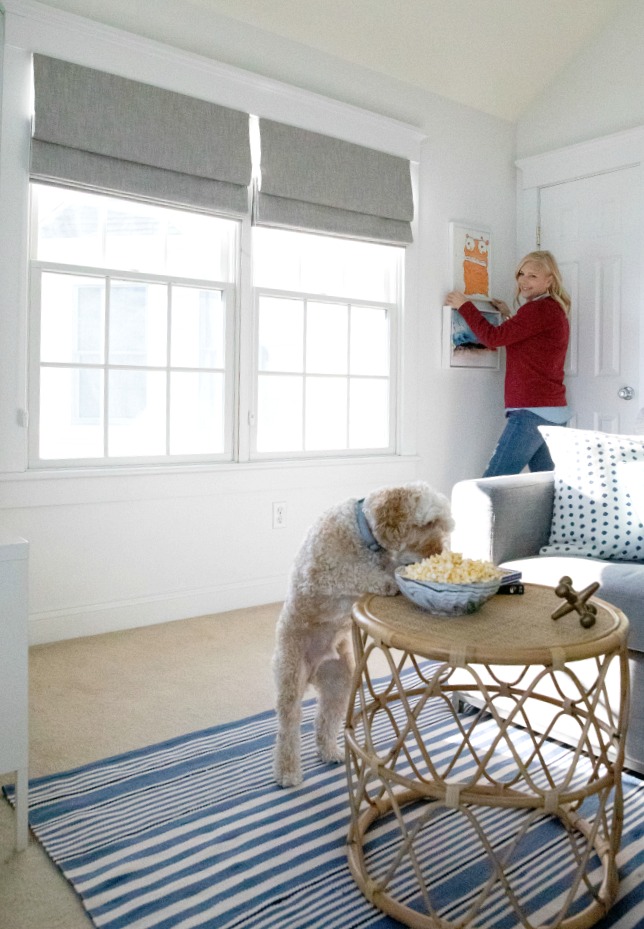 New Flat Roman Shades For The Playroom from Barn & Willow. In Organic Cotton, Ash Gray.