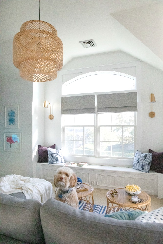 New Flat Roman Shades For The Playroom from Barn & Willow. In Organic Cotton, Ash Gray.