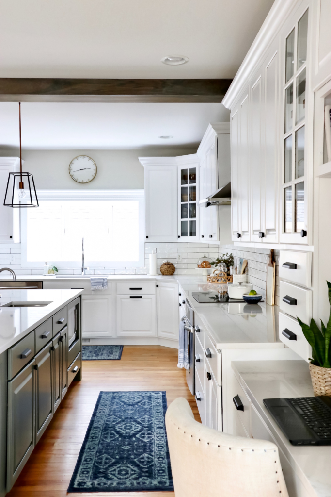 Earthy Coastal White Kitchen Source Guide. Brass Clock Target