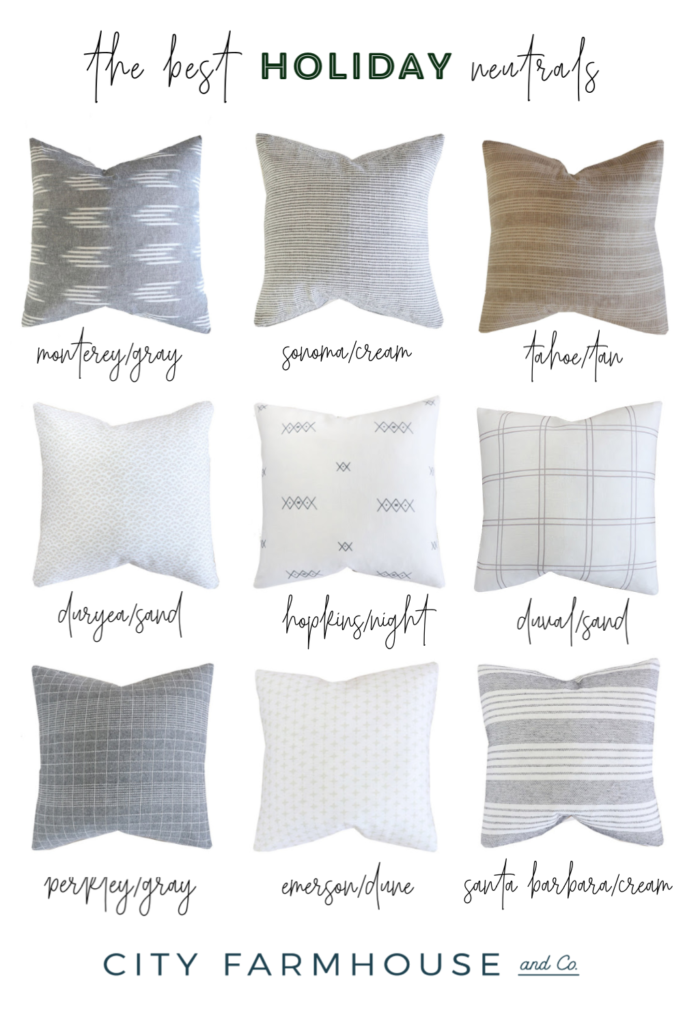 The best holiday neutral pillow covers! Modern farmhouse inspired linen pillow covers ethically sourced. City Farmhouse and Co.