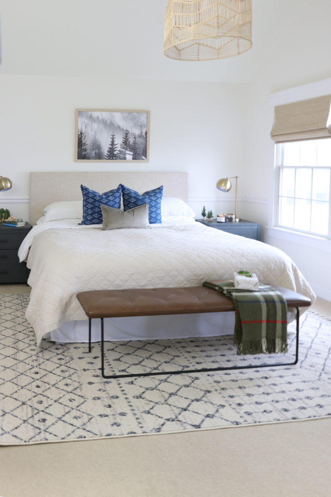 casual modern Hamptons bedroom with Neutral headboard and leather bench from Article.