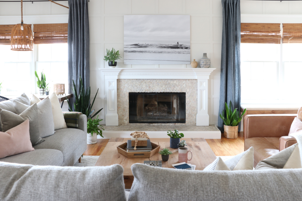 New Family Room Curtains-Who Wore it Best? The blue linen from Home Goods or the white washed ones from West Elm?