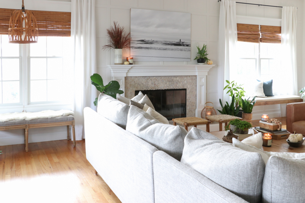 New Family Room Curtains-Who Wore it Best? The blue linen from Home Goods or the white washed ones from West Elm?