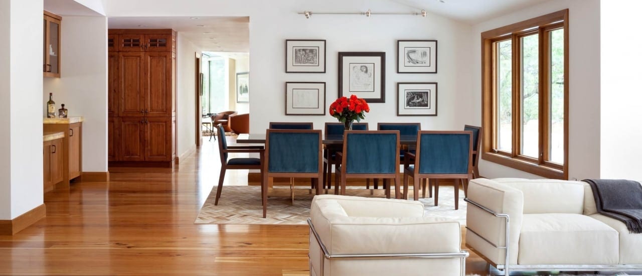 Carlisle Wide Plank Floors. Natural Hickory Wood Flooring in a Colorado  dining room.