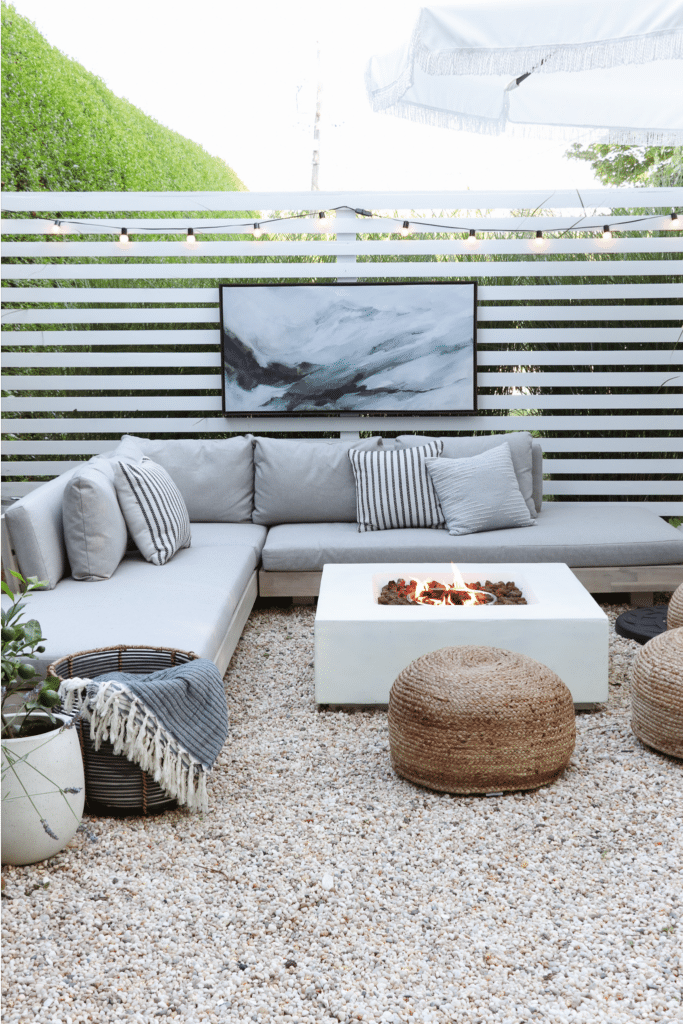 California Casual Inspired Pea Gravel Patio. Lubek Sectional from Article.