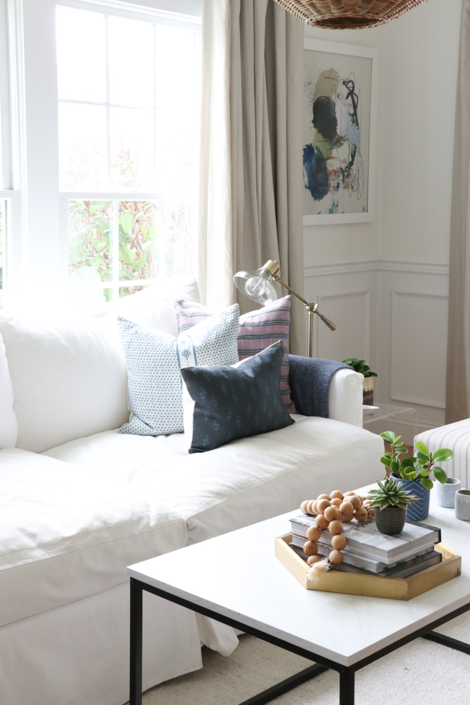 Cozy Fall Den + DIY Concrete Coffee Table. Simple how to make your own stone/plaster mixture. Cozy touches from Target.