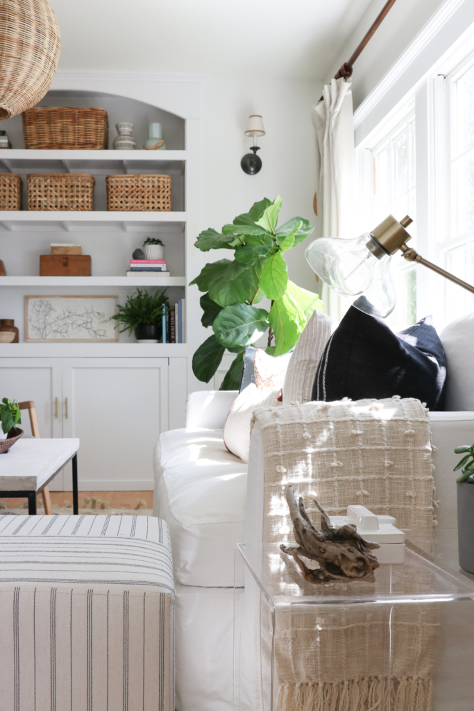 Cozy Fall Den + DIY Concrete Coffee Table. Simple how to make your own stone/plaster mixture. Cozy touches from Target.