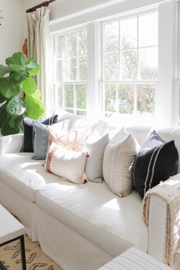 Cozy Fall Den + DIY Concrete Coffee Table. Simple how to make your own stone/plaster mixture. Cozy touches from Target.