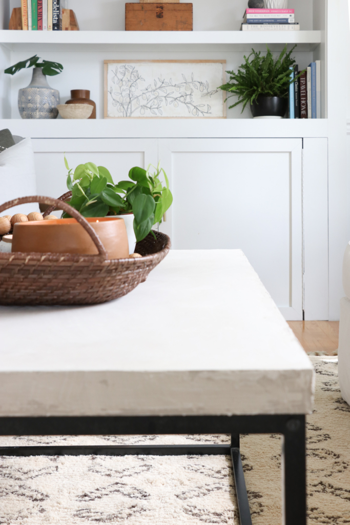 Cozy Fall Den + DIY Concrete Coffee Table. Simple how to make your own stone/plaster mixture. Cozy touches from Target.