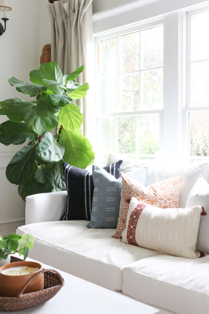 Cozy Fall Den + DIY Concrete Coffee Table. Simple how to make your own stone/plaster mixture. Cozy touches from Target.