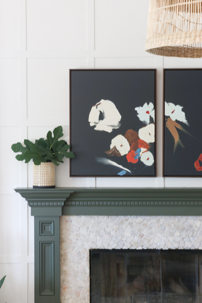 Rattan Vase, Minted Art. Cozy + Layered Fall Family Room + Kitchen Details.