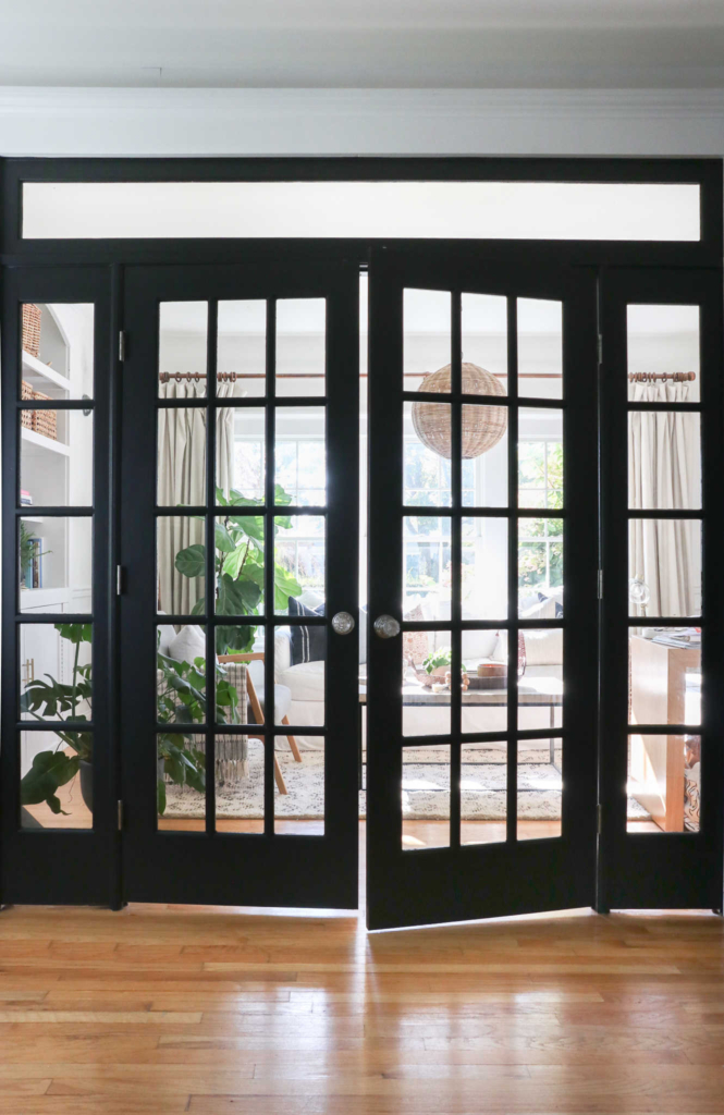 Painted Black French Doors. Sherwin-Williams Black Magic.