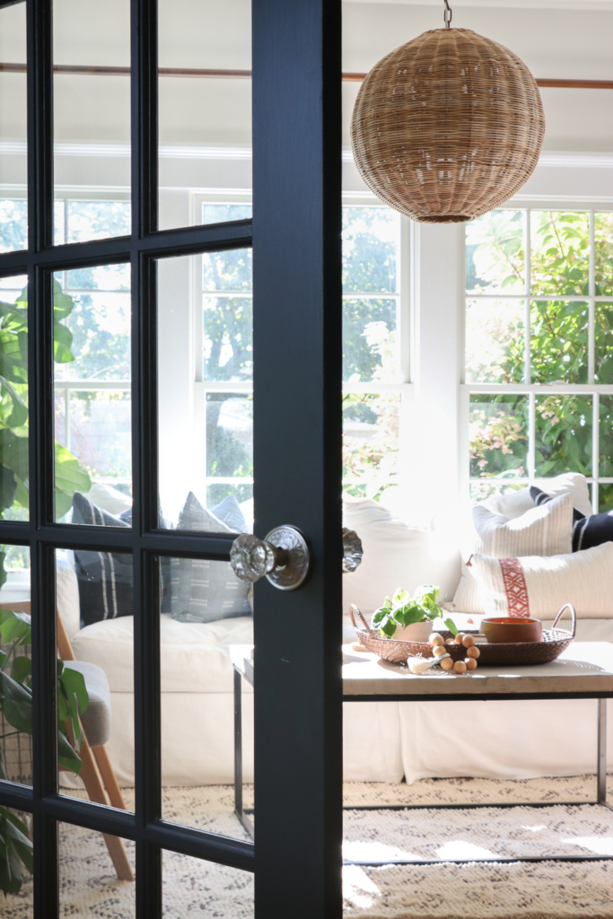 Painted Black French Doors. Sherwin-Williams Black Magic.