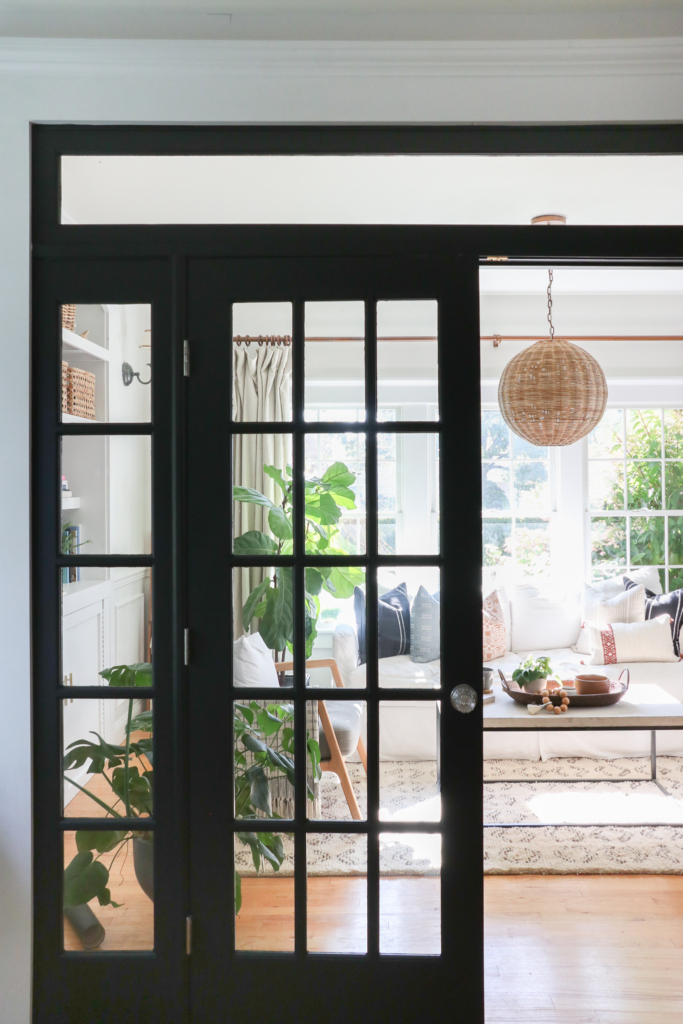 Painted Black French Doors. Sherwin-Williams Black Magic.