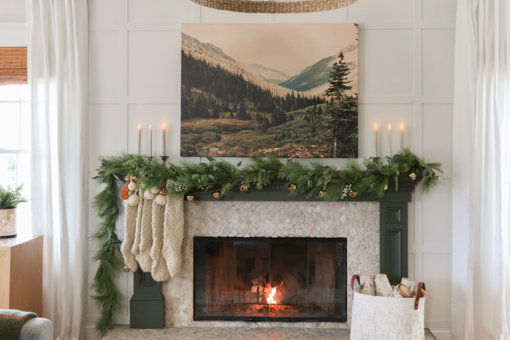 Aspen Inspired Christmas Mantle & Why It's My Favorite. How I took my husband's old picture of Aspen Mountain and had it printed onto a large canvas.