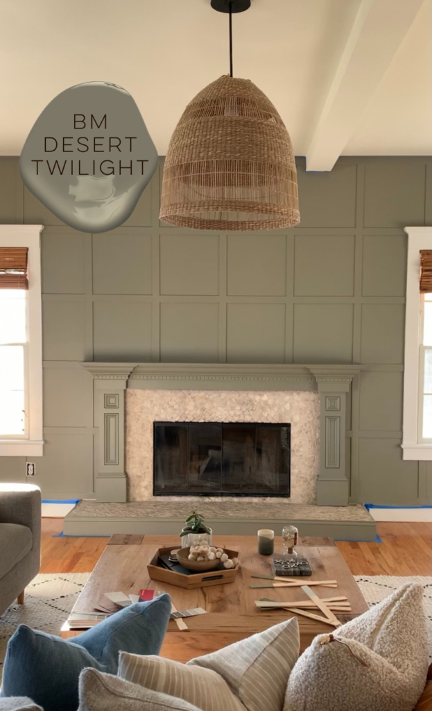 Benjamin Moore Desert Twilight. Board and Batten wall. 