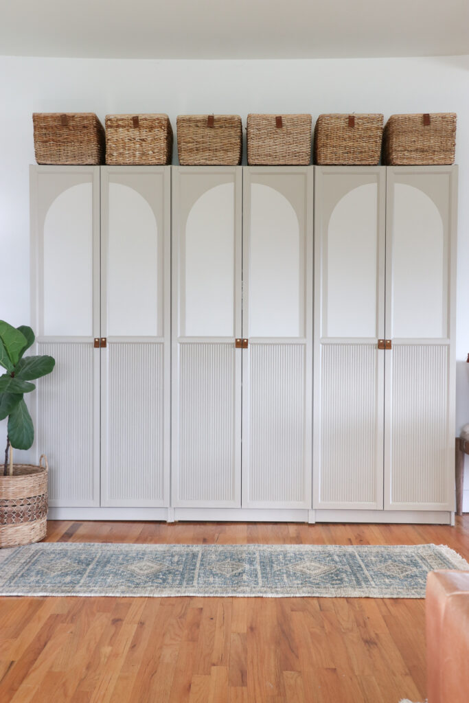 City Farmhouse by Jennifer OBrien Modern Coastal Home Tour. Billy Bookcase Hack into Arched Cabinet.