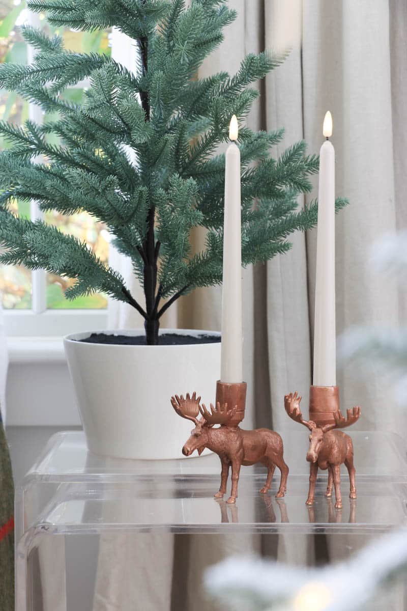 DIY Woodland Creature Candlesticks-Terrain Holiday Knockoff. Woodland Deer Candlesticks. The perfect holiday décor.