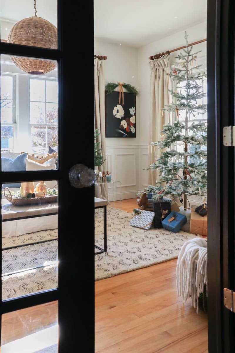 Romantic and Natural Christmas Den Tour. City Farmhouse by Jennifer OBrien. Seasons of Home Holiday Tour. Christmas House Tour. Moody Colors, botanicals, velvet pillows, Alpine Fir Balsam Hill Christmas Tree. 