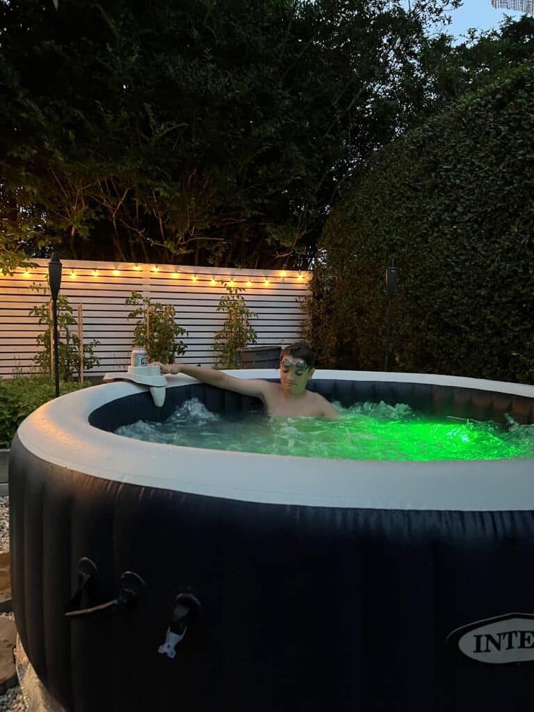 Inflatable Hot Tub Pros and Cons. Intex 6 person from review by City Farmhouse by Jennifer OBrien