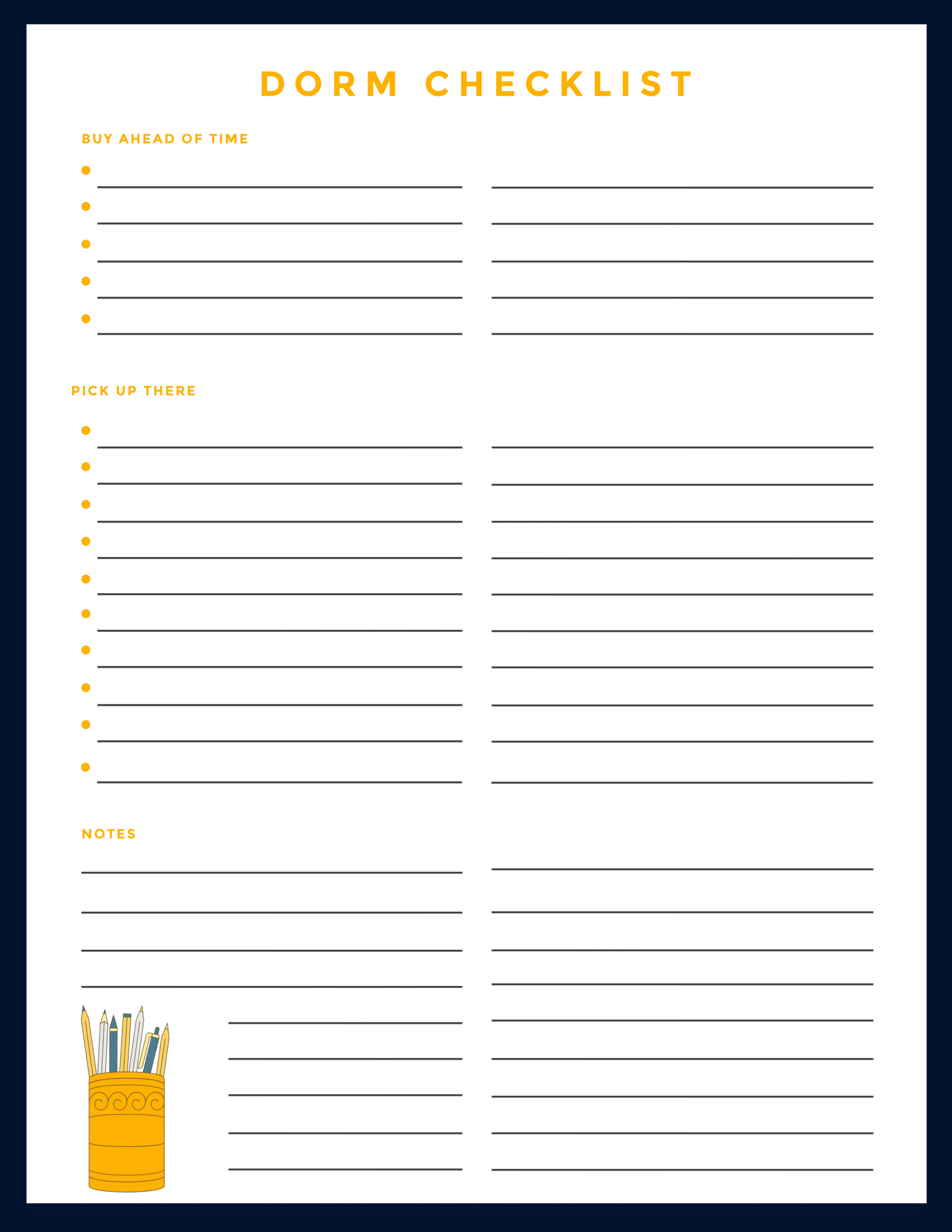 Printable Dorm Room Essentials Checklist - Squawkfox