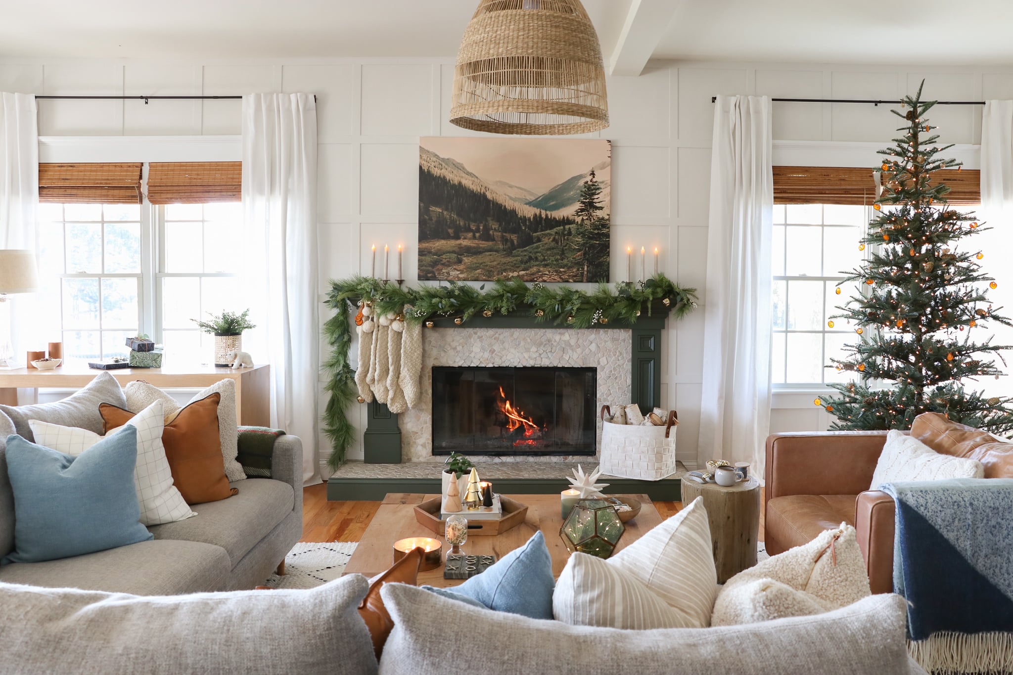 Aspen inspired Christmas with woven shades.