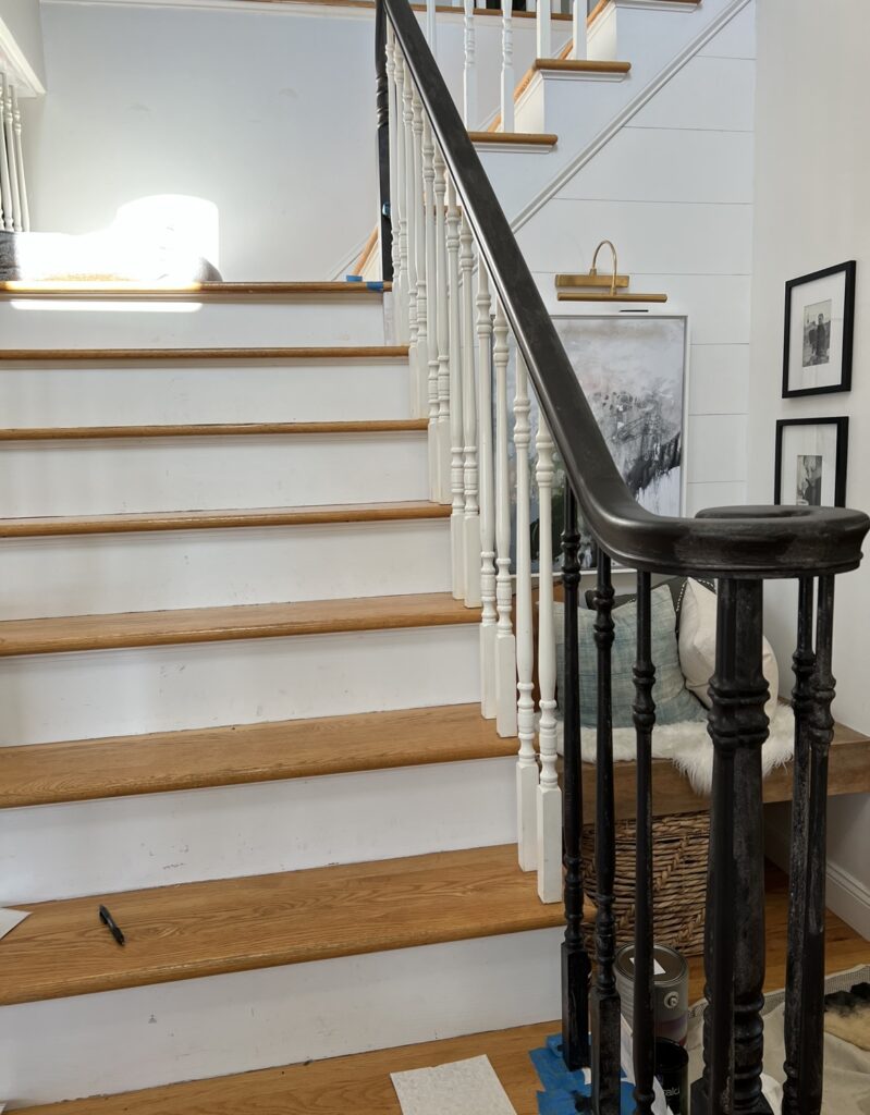 Black Magic Sherwin-Williams. Black painted staircase. City Farmhouse by Jennifer O'Brien