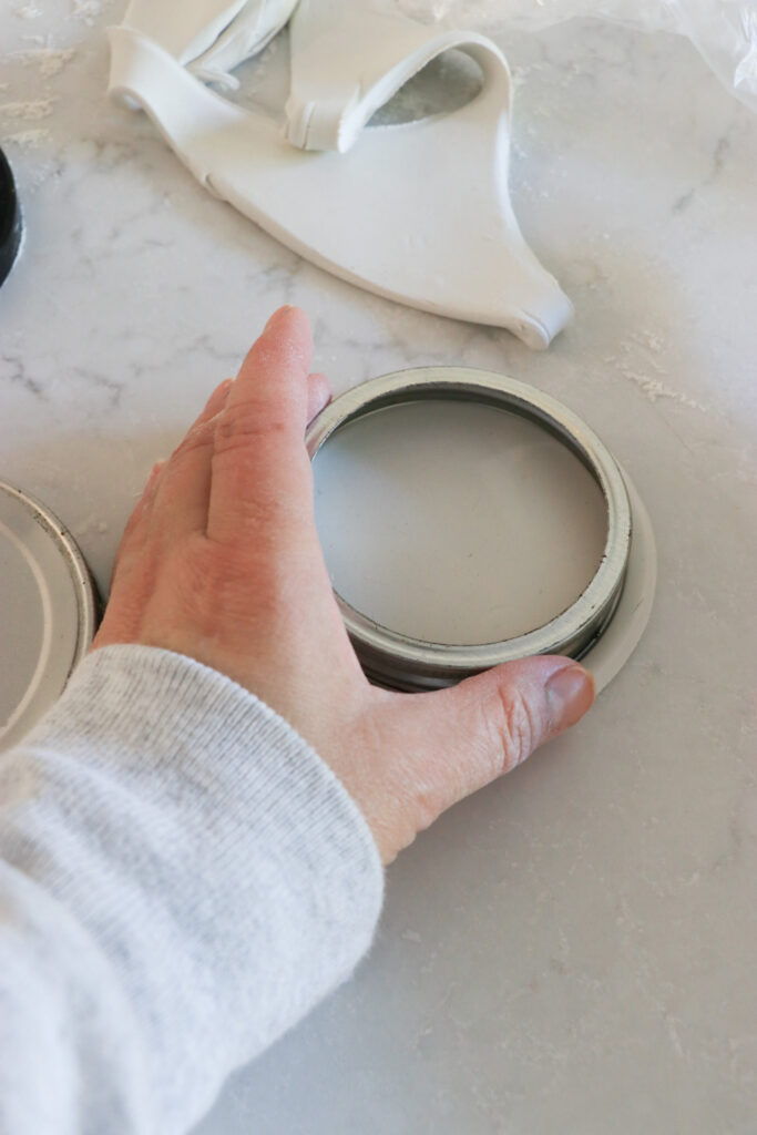 make this, chambray coastal clay coasters. use mason jar lids as templates.