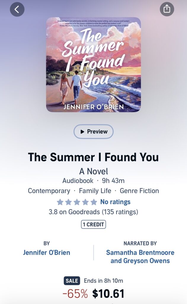 The Summer I Found You on Audible & Spotify